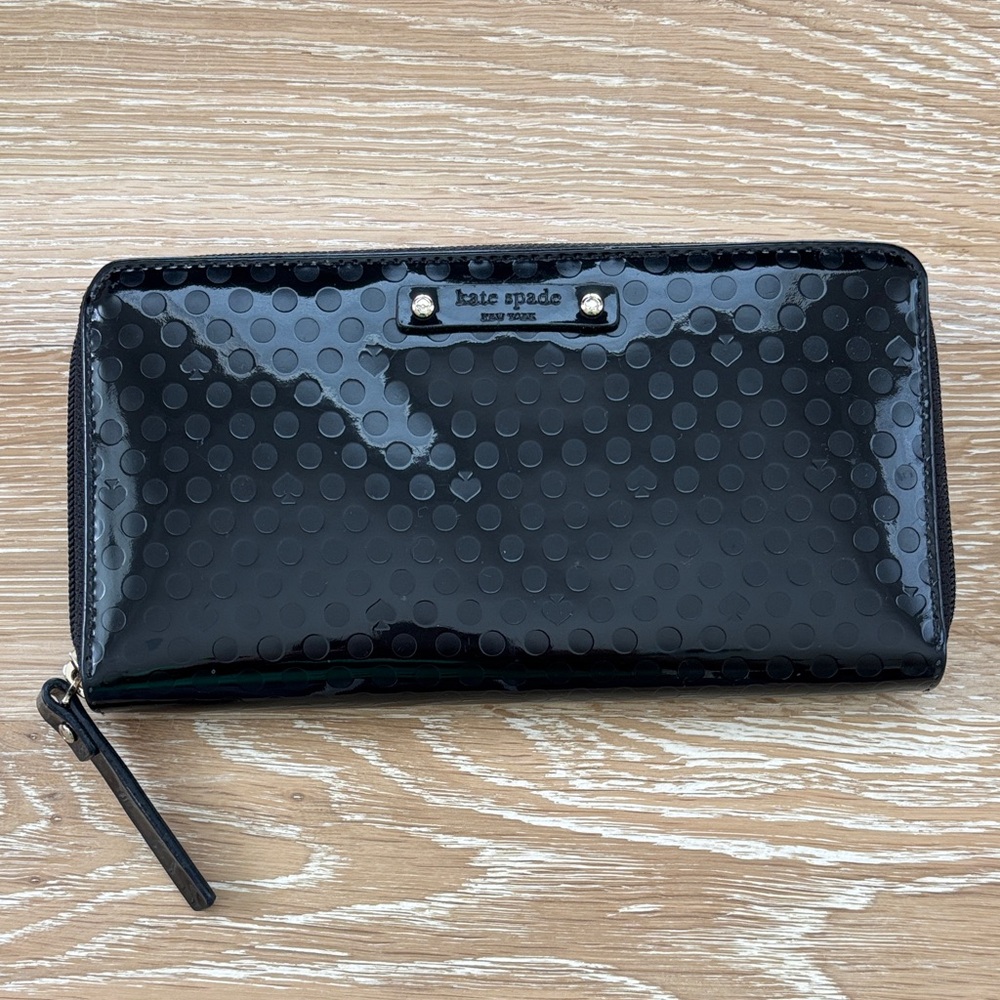 Kate Spade Glossy Black Dot Large Continental Wallet